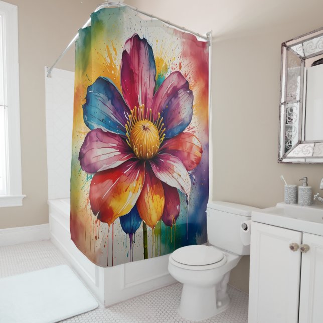 Ensemble de rideau de douche Floral Pastel (En situation)
