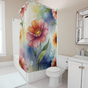 Ensemble de rideau de douche floral pastel