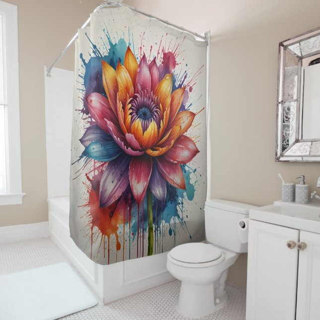 Ensemble de rideau de douche floral pastel (En situation)