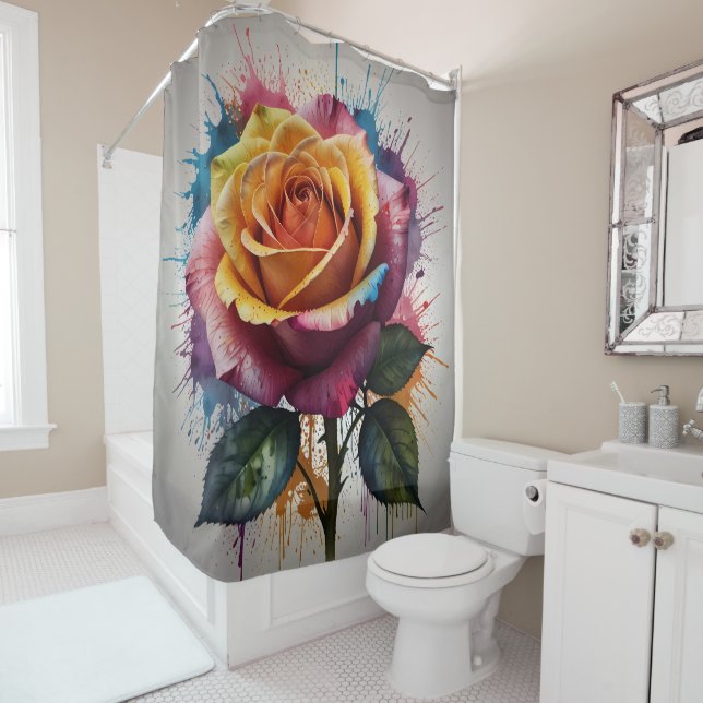 Ensemble de rideau de douche floral pastel (En situation)