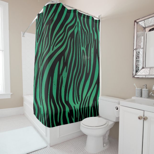 Ensemble de rideaux de douche à rayures noires et  (En situation)