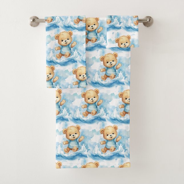 Ensemble de serviette de bain pour garçon | Ours e (En situation)