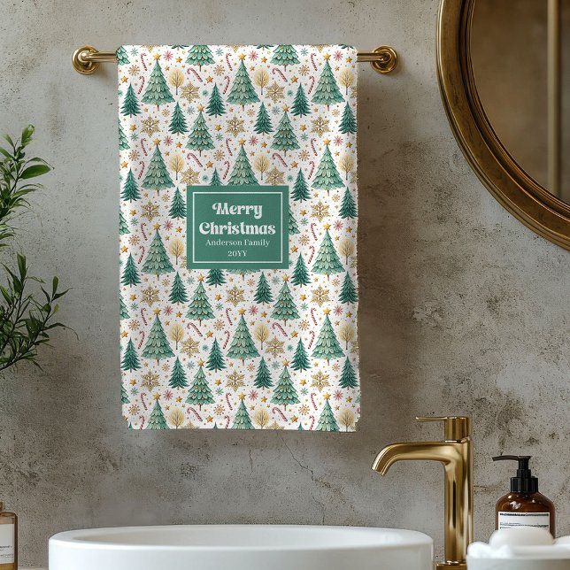 Ensemble de serviette de bain sapins de Noël tenda (Trendy Christmas trees candy cane bath towel set)