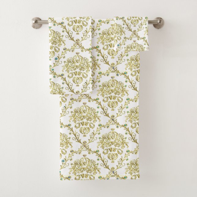 Ensemble de serviette de damassé d'or blanc (En situation)