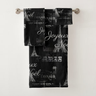 Ensemble de serviette de noir de Noël de Paris