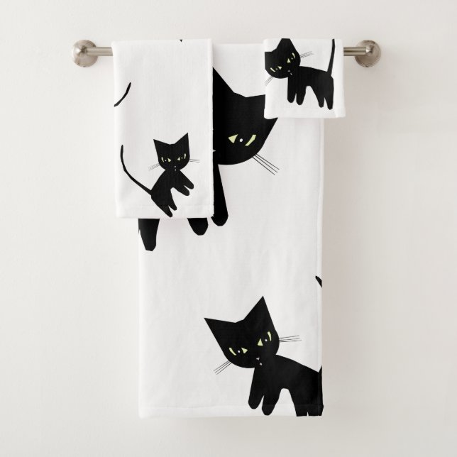 Ensemble de serviette de salle de bains de chats (En situation)