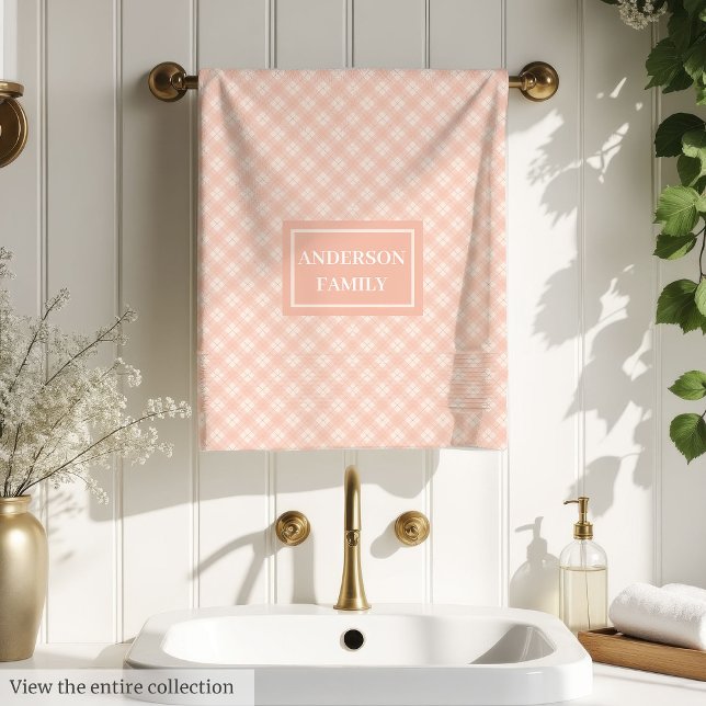 Ensemble de serviettes à carreaux corail chic, cad (Chic Coral Plaid Towel Set Modern Minimalist Gift)