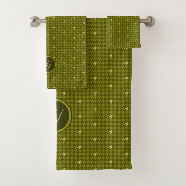 Ensemble de serviettes à carreaux Olive avec accen (En situation)