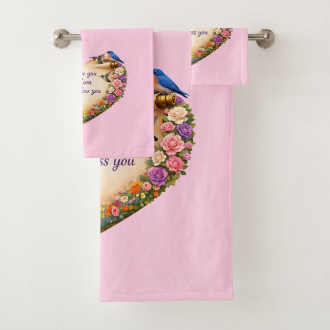 Ensemble de serviettes à cœur floral rose, cadeau  (En situation)
