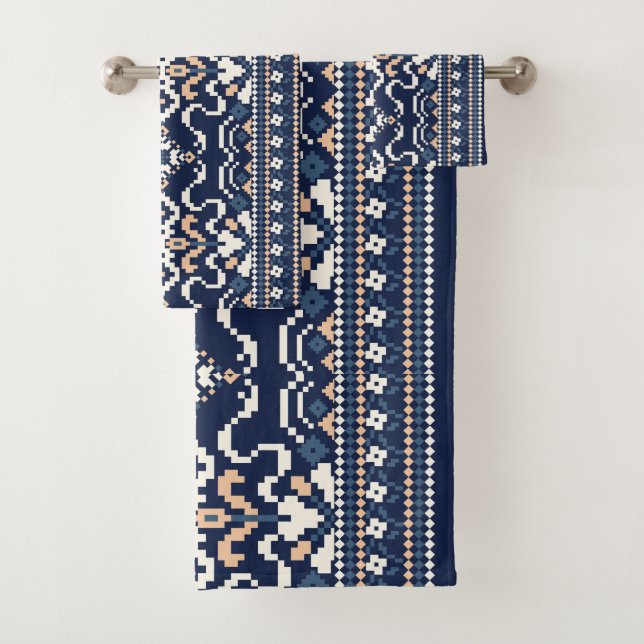 Ensemble de serviettes à motif ethnique Navy pour  (En situation)
