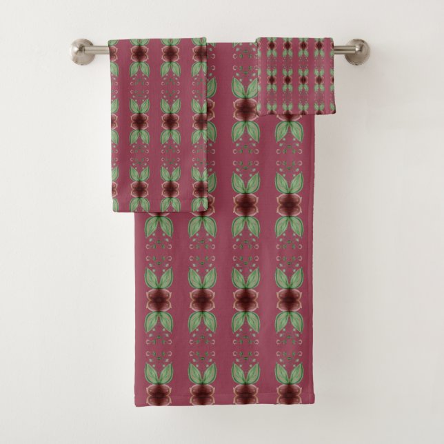 Ensemble de serviettes à motif Rose profond (En situation)