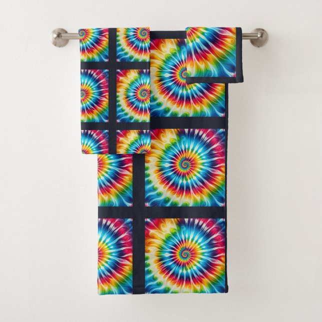 Ensemble de serviettes à motif tie-dye psychédéliq (En situation)