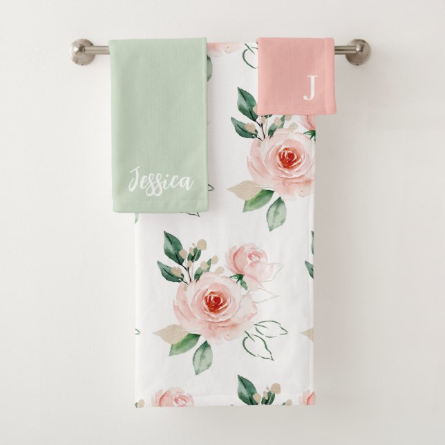 Ensemble de serviettes à rose aquarelle personnali (En situation)