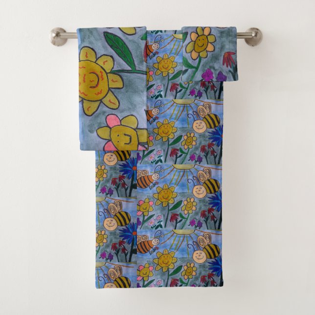 Ensemble de serviettes Abeilles à miel et fleurs (En situation)