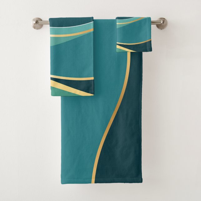 Ensemble de serviettes Abstrait turquoise et or (En situation)