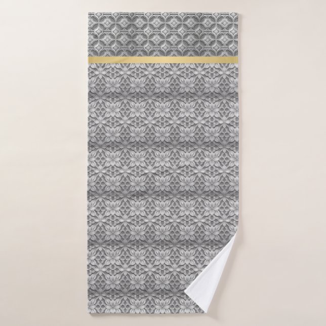 Ensemble de serviettes abstraites grises et dorées (Serviette de bain)