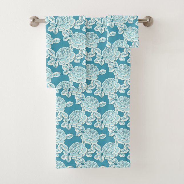 Ensemble de serviettes bleues florales à motif de  (En situation)
