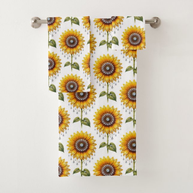 Ensemble de serviettes Boho Tournesols et Diamants (En situation)