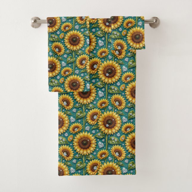 Ensemble de serviettes Boho Tournesols et Diamants (En situation)