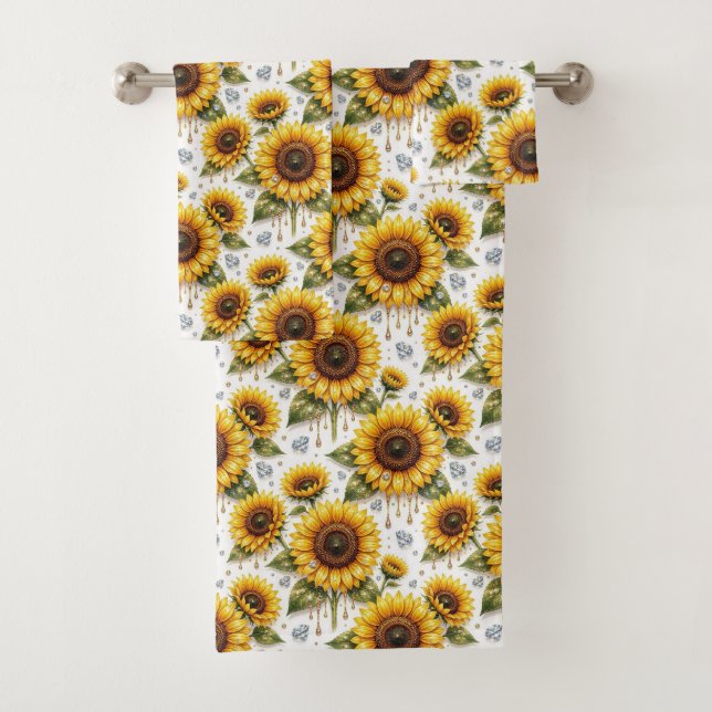 Ensemble de serviettes Boho Tournesols et Diamants (En situation)