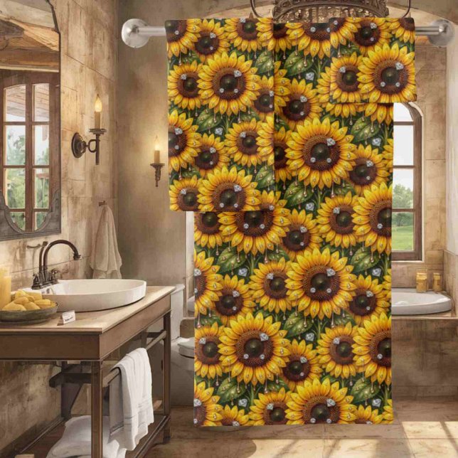 Ensemble de serviettes Boho Tournesols et Diamants (Créateur téléchargé)