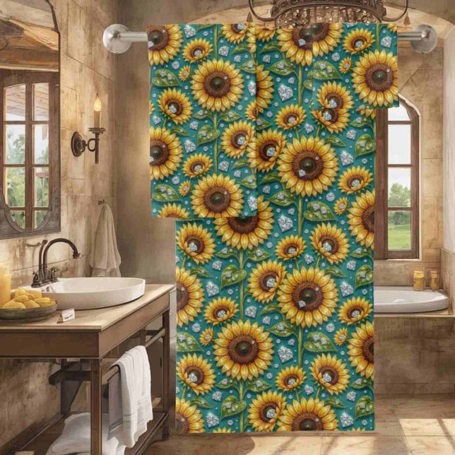 Ensemble de serviettes Boho Tournesols et Diamants (Créateur téléchargé)