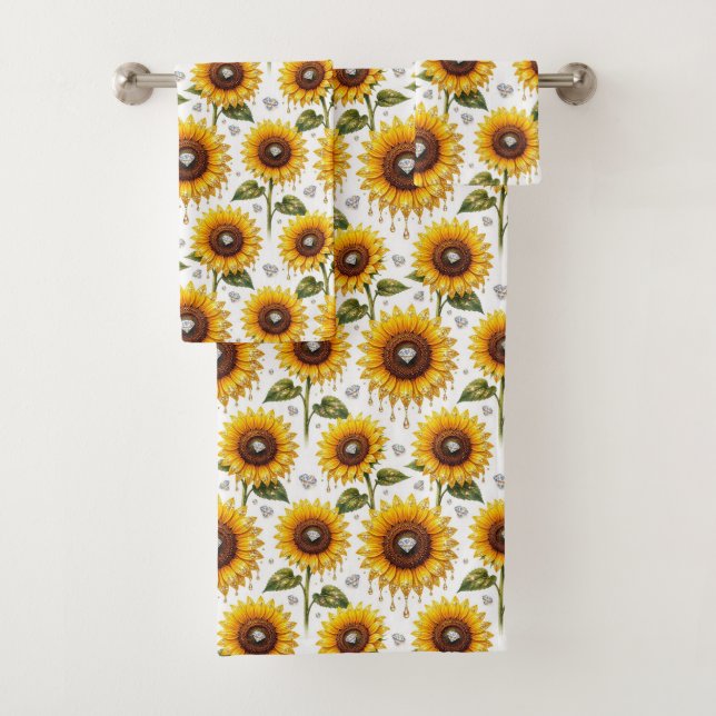 Ensemble de serviettes Boho Tournesols et Diamants (En situation)