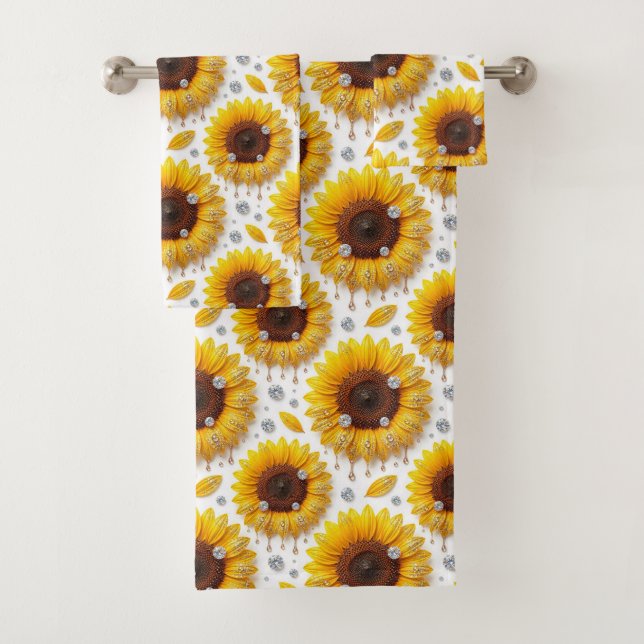 Ensemble de serviettes Boho Tournesols et Diamants (En situation)