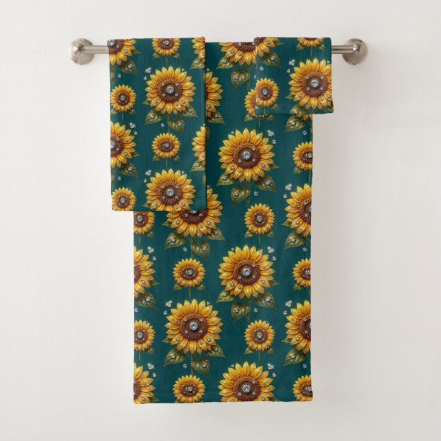 Ensemble de serviettes Boho Tournesols et Diamants (En situation)