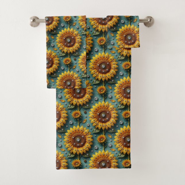 Ensemble de serviettes Boho Tournesols et Diamants (En situation)