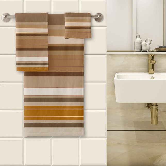 Ensemble de serviettes Café Chocolat et Caramel (A lovely striped bathroom towel set in coffee, chocolate and caramel cream colors.)