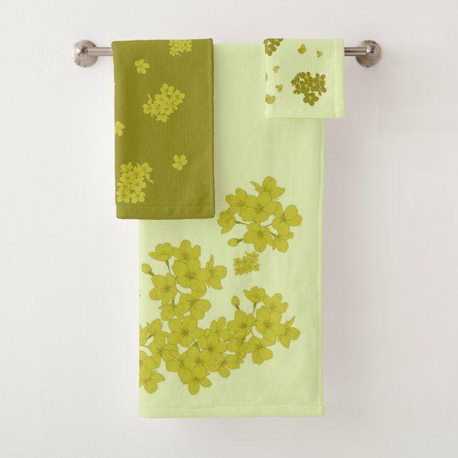 Ensemble de serviettes Chartreuse olivier lime or  (En situation)
