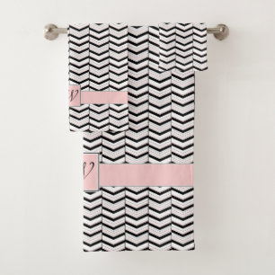 Ensemble de serviettes Chevron noir blanc et blanc