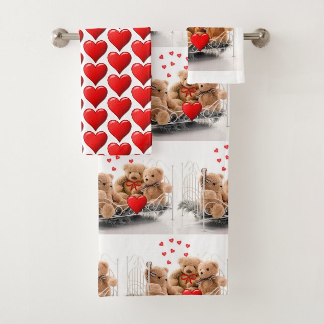 Ensemble de serviettes coeurs et ours en peluche d (En situation)