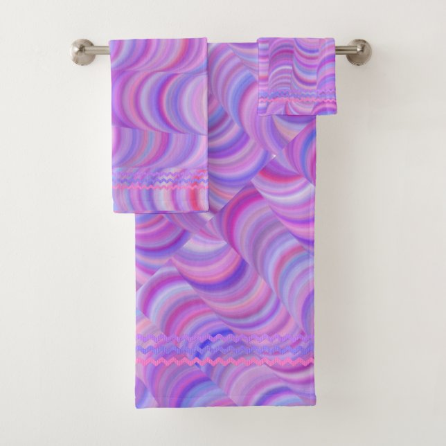Ensemble de serviettes - Courbes violettes (En situation)