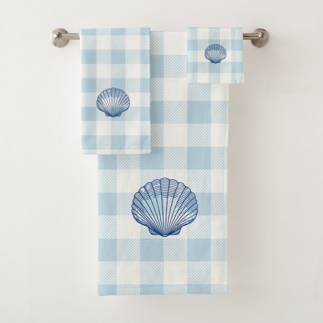 Ensemble de serviettes de bain à carreaux bleus co (En situation)