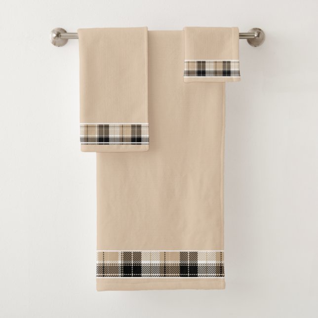 Ensemble de serviettes de bain à carreaux marron e (En situation)