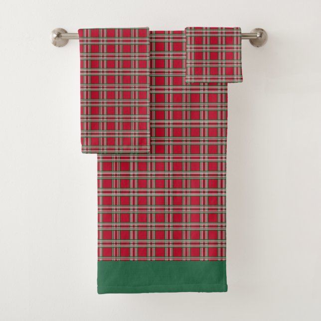 Ensemble de serviettes de bain à carreaux rouges d (En situation)