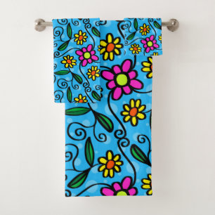 ensemble de serviettes de bain à fleurs gribouillé