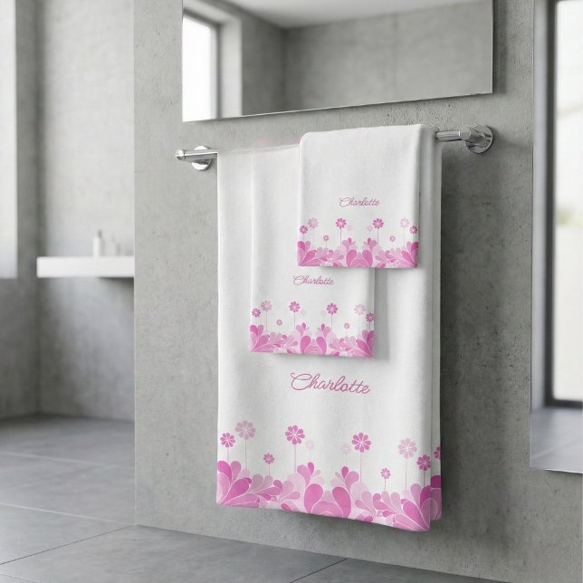 Ensemble de serviettes de bain à fleurs rétro rose (Créateur téléchargé)