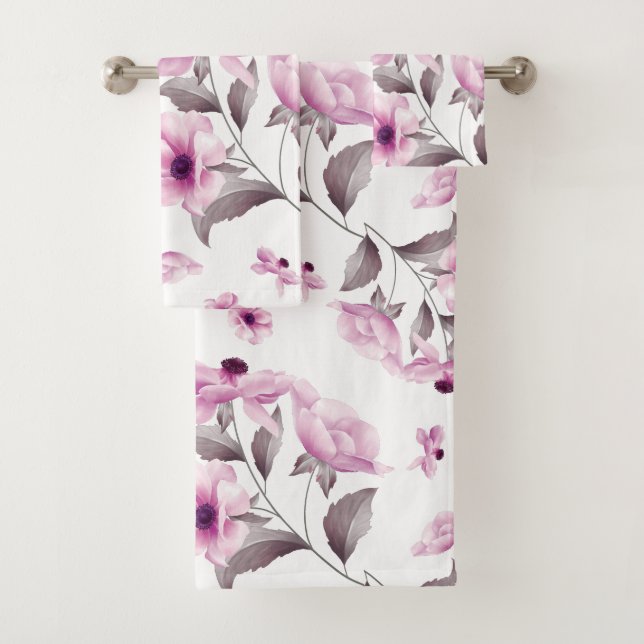 Ensemble de serviettes de bain à fleurs roses clas (En situation)