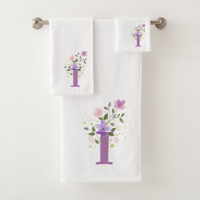 Ensemble de serviettes de bain à lettre initiale I (En situation)