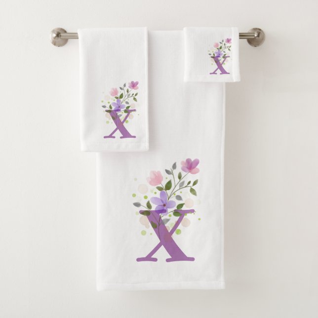 Ensemble de serviettes de bain à lettre initiale X (En situation)