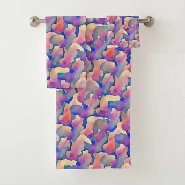 Ensemble de serviettes de bain à motif aquarelle m (En situation)