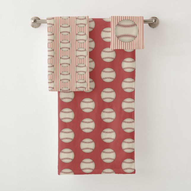 Ensemble de serviettes de bain à motif de baseball (En situation)