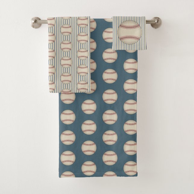 Ensemble de serviettes de bain à motif de baseball (En situation)