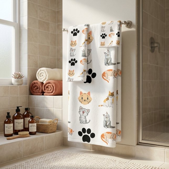 Ensemble de serviettes de bain à motif de chat mig (Créateur téléchargé)