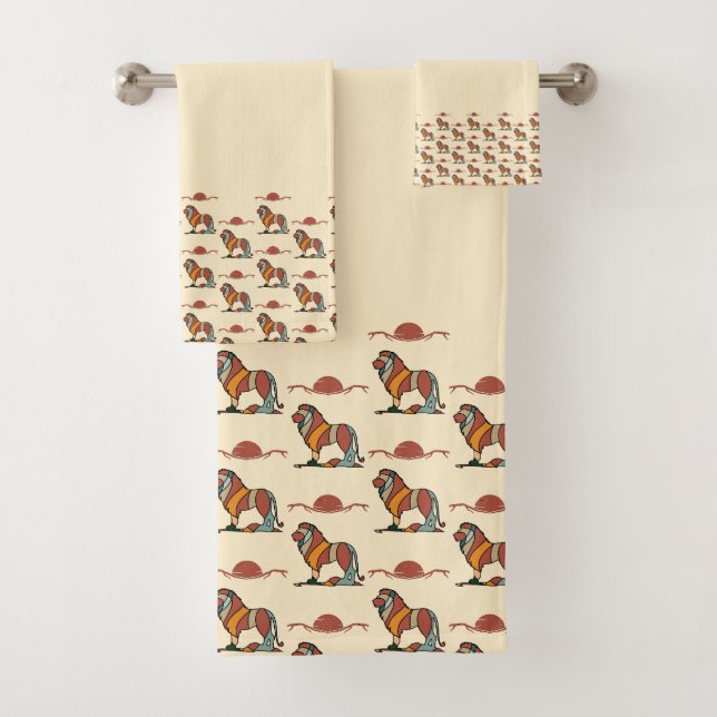 Ensemble de serviettes de bain à motif de lion | D (En situation)