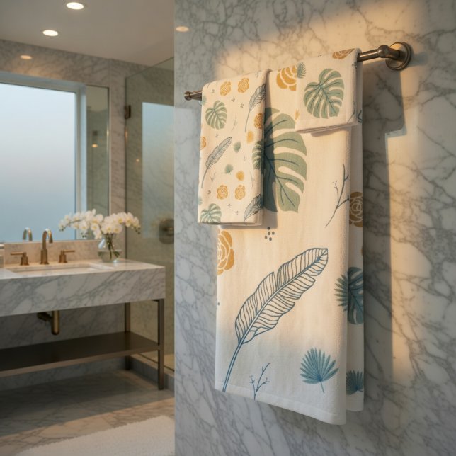 Ensemble de serviettes de bain à motif feuilles tr (Tropical Leaves & Monstera Pattern Bath Towel Set)