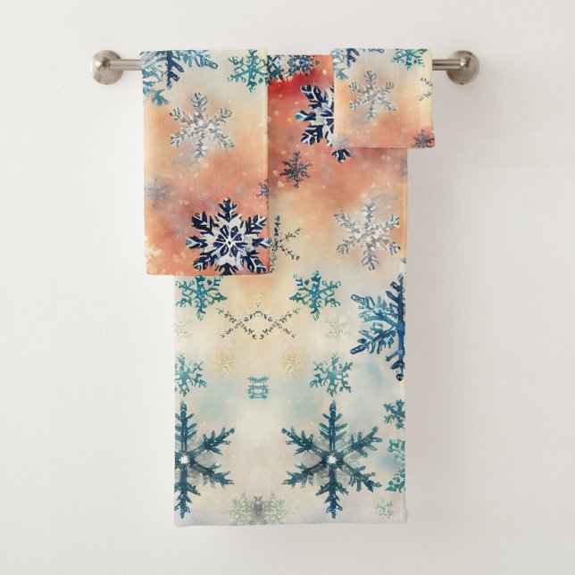 Ensemble de serviettes de bain à motif flocons de  (En situation)